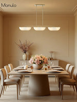 Load image into Gallery viewer, Ferosa Brass Glass Linear Chandelier – 3 Light Milk Glass Dining Lighting
