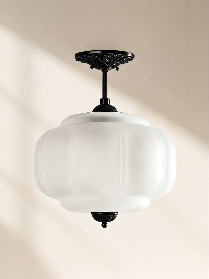 Eloise Scallop Vintage Milk Glass Semi Flush Mount Pendant Light
