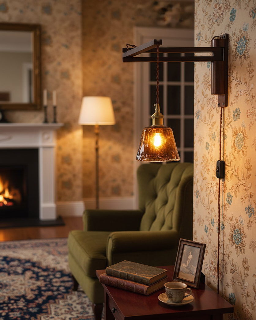 Five-Style Vintage Glass Plug-In Wall Lamp alternate room view