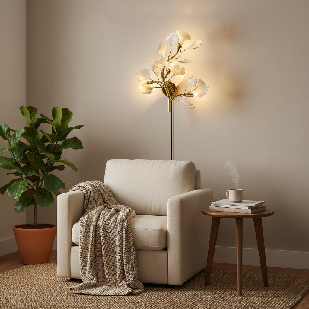 Ginkgo Leaf Gold and Acrylic Plug-In Wall Sconce product view 10