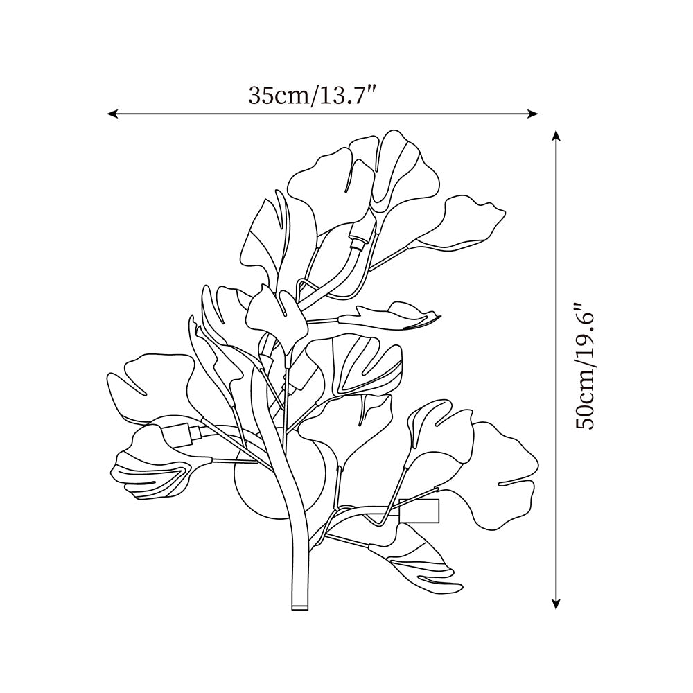 Ginkgo Leaf Gold and Acrylic Plug-In Wall Sconce dimension drawing 5