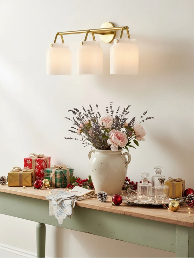 Hanton Modern 3-Light Wall Sconce – Milk Glass Fixture for Bathroom, Hallway, and Living Spaces