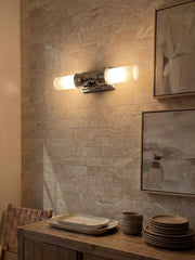 Aplique de pared de tubo doble Kalvora - Lámpara de tocador de vidrio esmerilado envejecido