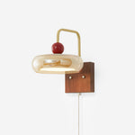 Load image into Gallery viewer, Walnut Base and Amber Glass Wall Lamp - product view 1