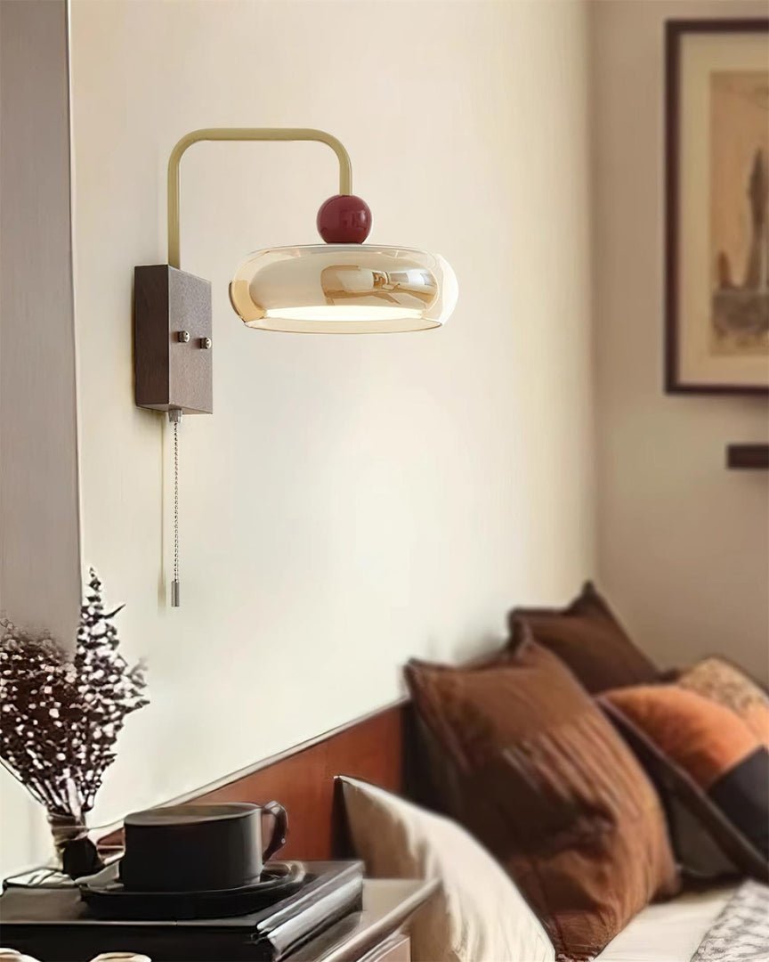 Walnut Base and Amber Glass Wall Lamp - product view 10