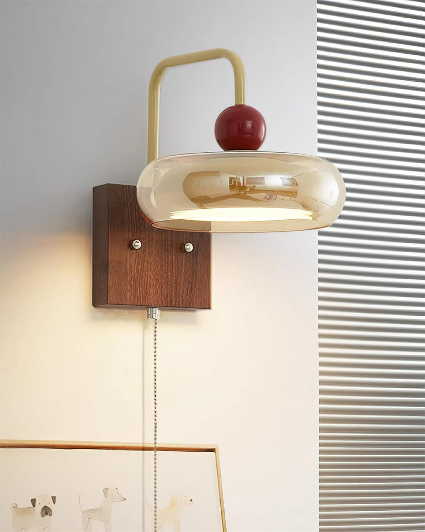 Walnut Base and Amber Glass Wall Lamp - product view 4