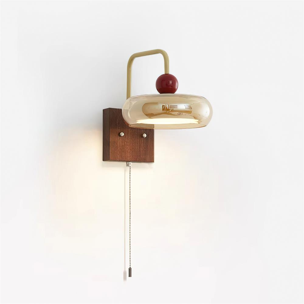 Walnut Base and Amber Glass Wall Lamp - product view 2