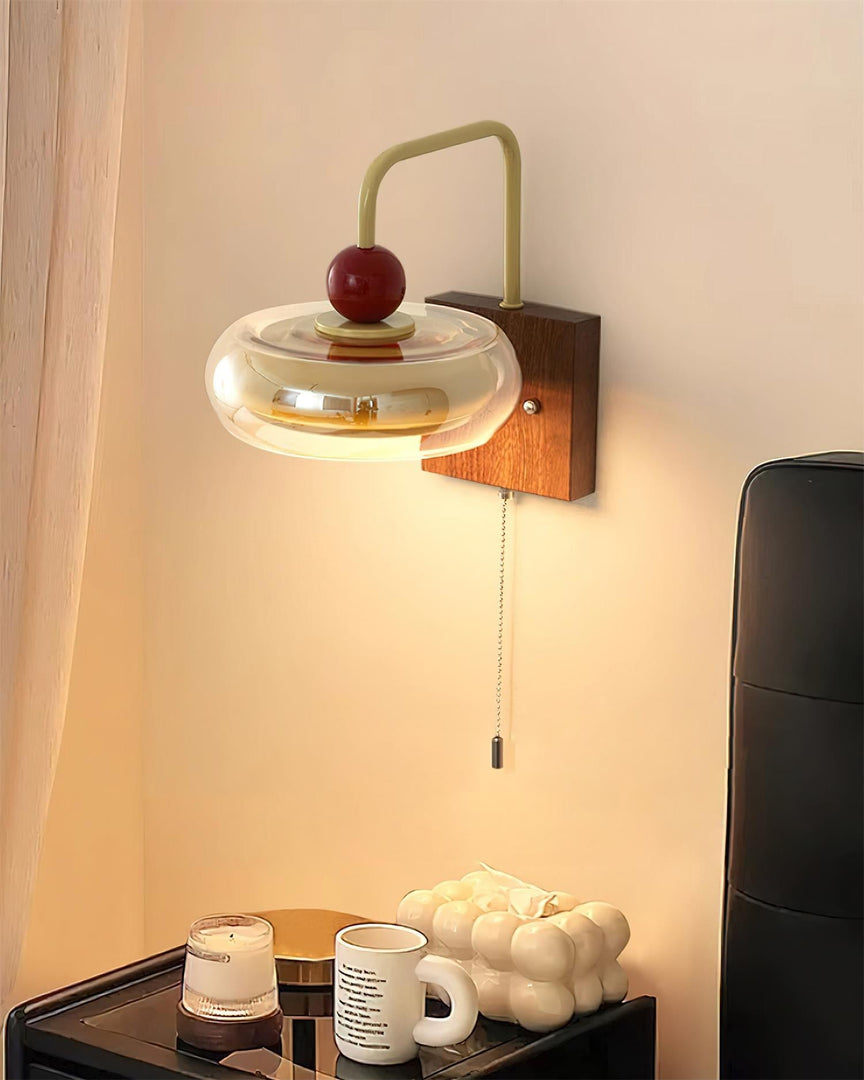 Walnut Base and Amber Glass Wall Lamp - product view 6