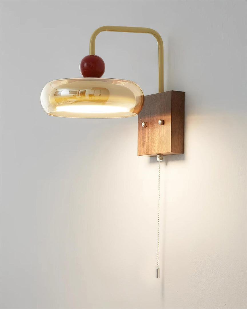 Walnut Base and Amber Glass Wall Lamp - product view 7