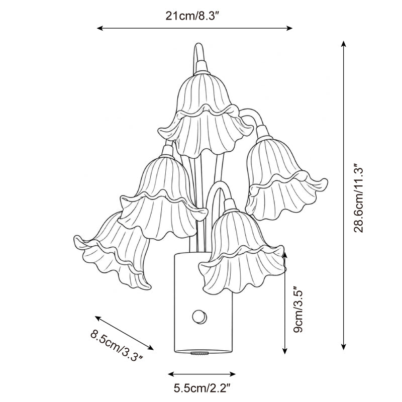 Ruffled Floral Rechargeable Wall Sconce - dimension drawing 5