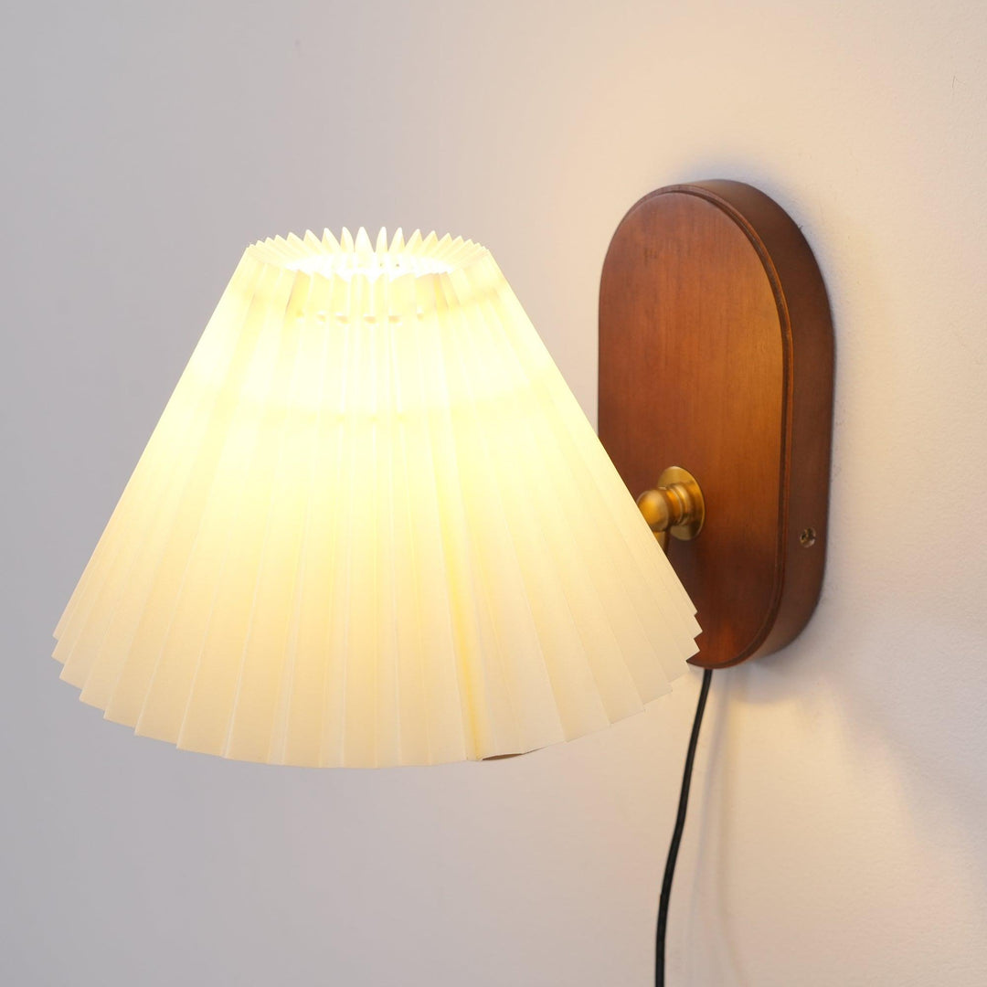 Pleated Fabric and Ash Wood Plug-In Wall Lamp product view