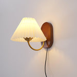 Load image into Gallery viewer, Pleated Fabric and Ash Wood Plug-In Wall Lamp product view