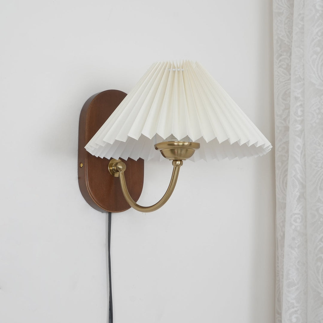 Pleated Fabric and Ash Wood Plug-In Wall Lamp product view