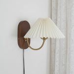 Load image into Gallery viewer, Pleated Fabric and Ash Wood Plug-In Wall Lamp product view
