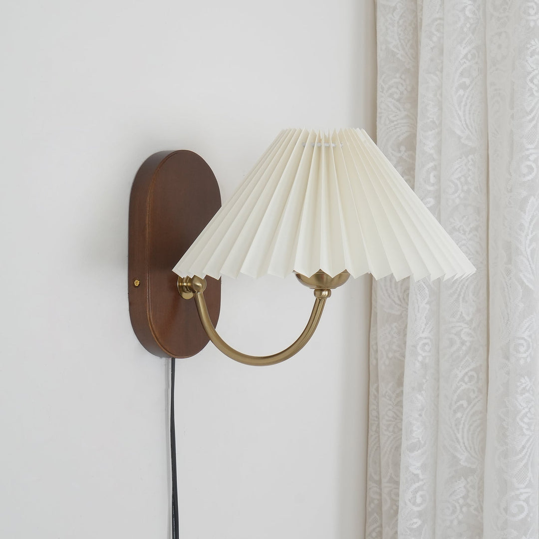 Pleated Fabric and Ash Wood Plug-In Wall Lamp product view