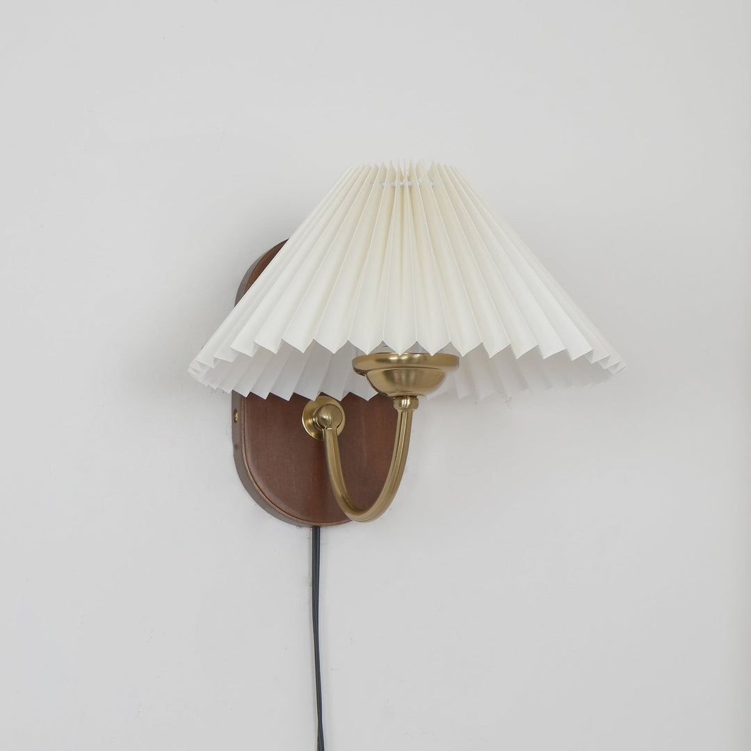 Pleated Fabric and Ash Wood Plug-In Wall Lamp product view