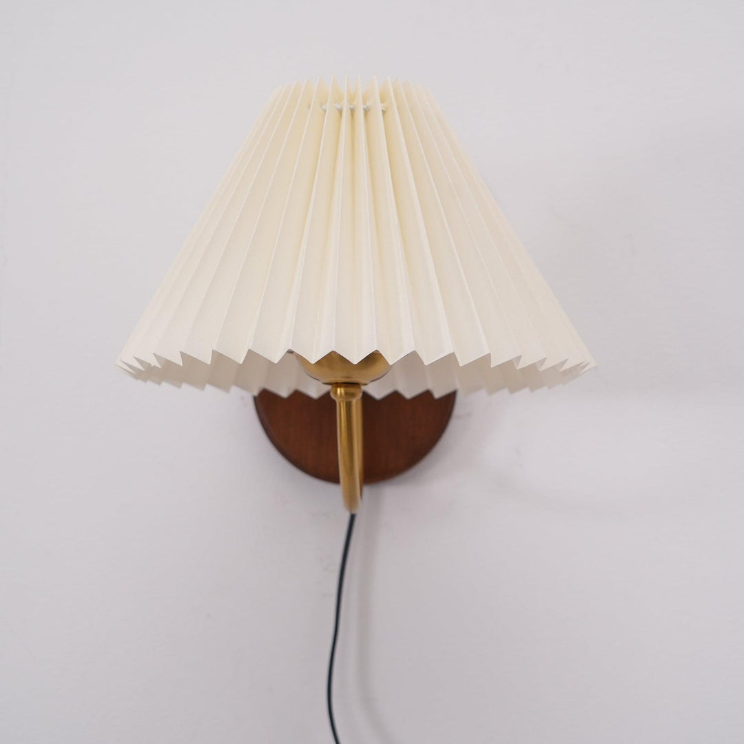 Pleated Fabric and Ash Wood Plug-In Wall Lamp product view