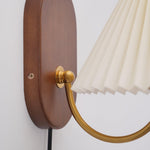 Load image into Gallery viewer, Pleated Fabric and Ash Wood Plug-In Wall Lamp product view