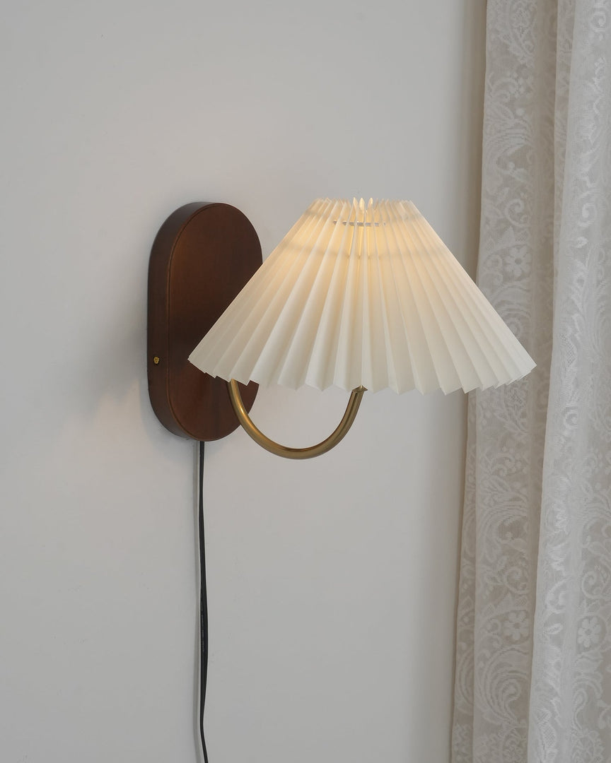 Pleated Fabric and Ash Wood Plug-In Wall Lamp product view