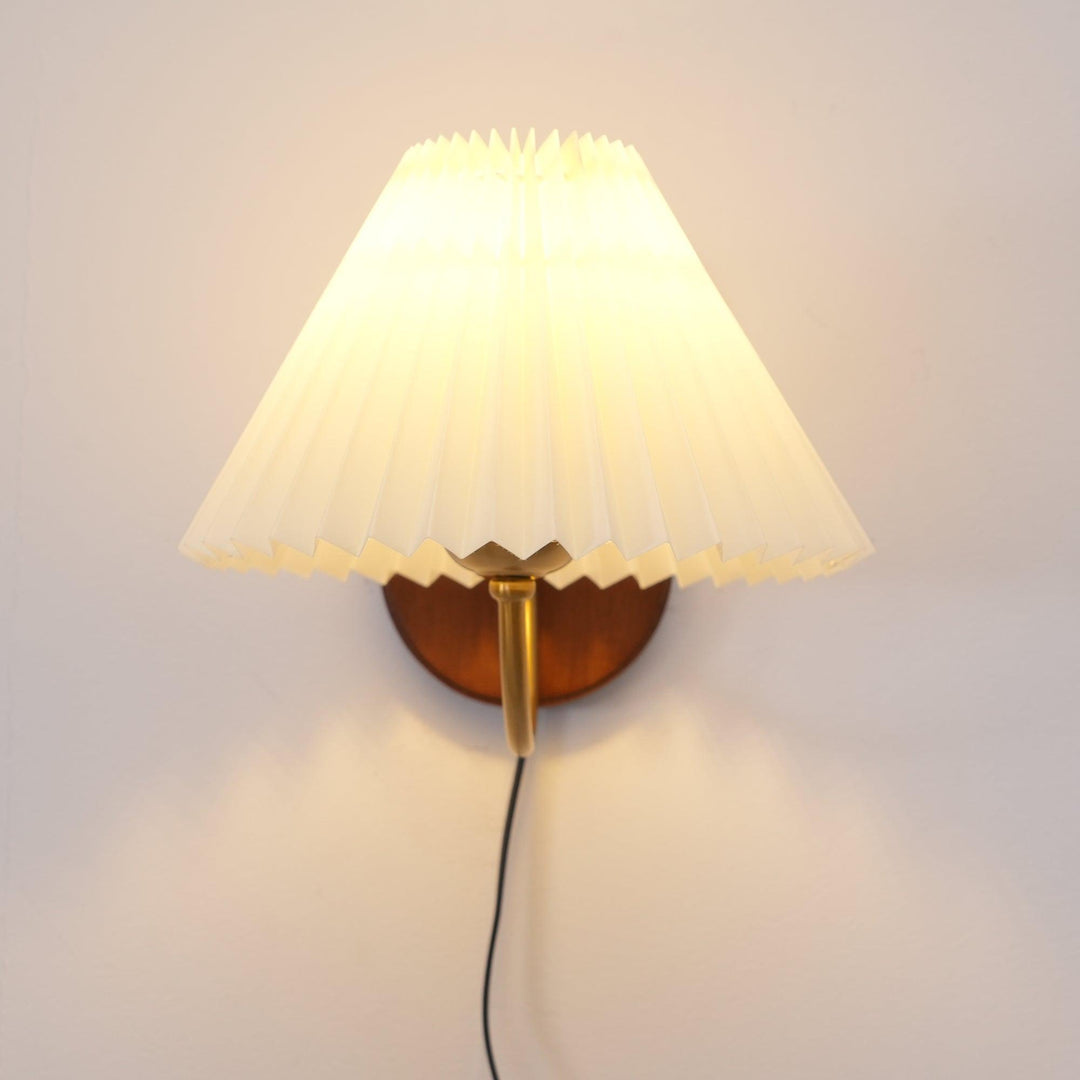 Pleated Fabric and Ash Wood Plug-In Wall Lamp product view