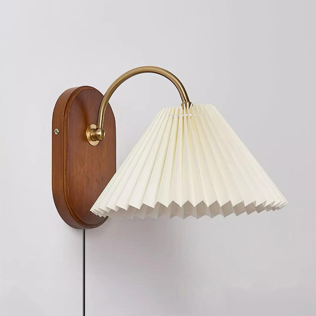Pleated Fabric and Ash Wood Plug-In Wall Lamp product view