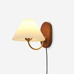Load image into Gallery viewer, Pleated Fabric and Ash Wood Plug-In Wall Lamp product view