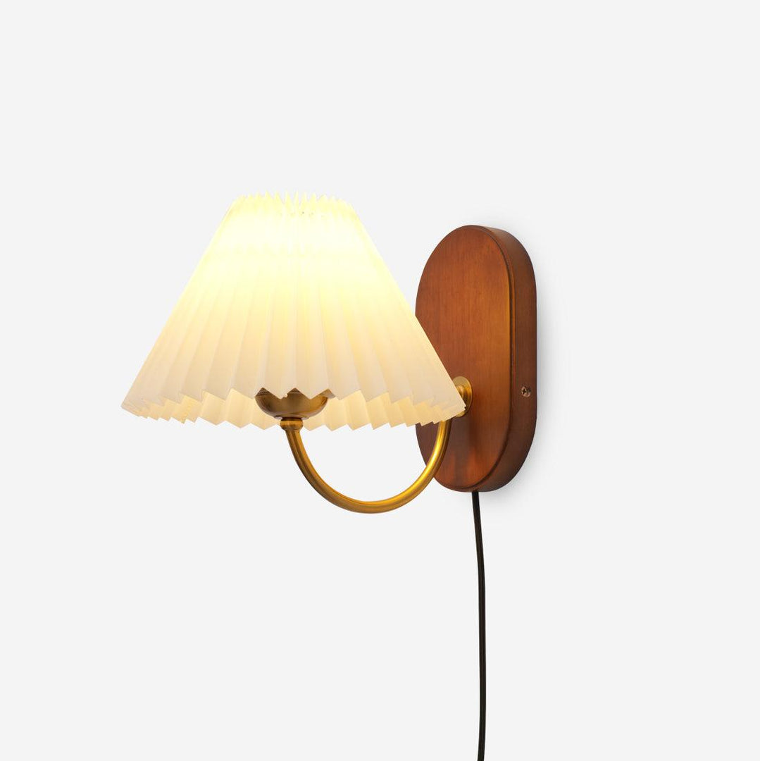 Pleated Fabric and Ash Wood Plug-In Wall Lamp product view