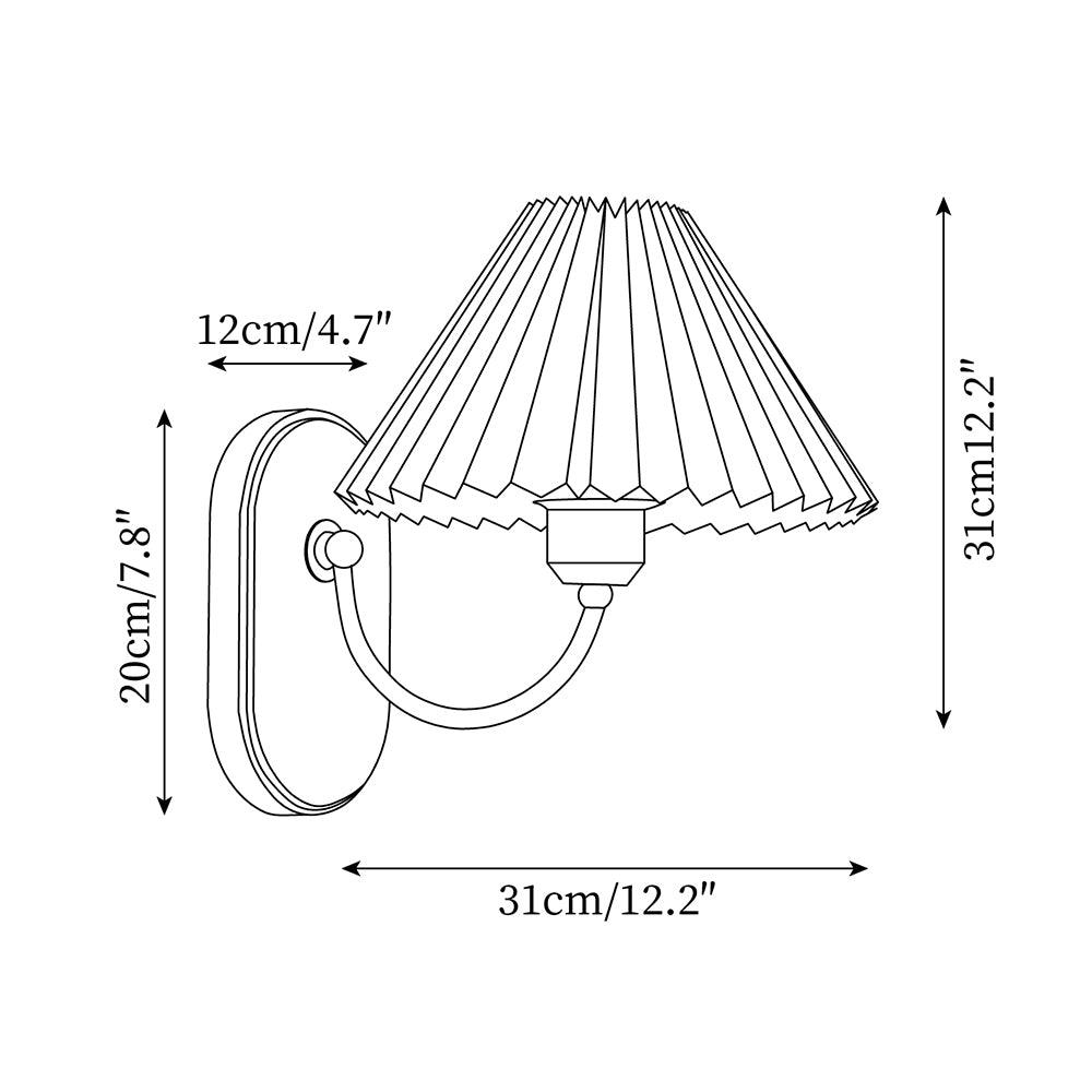 Pleated Fabric and Ash Wood Plug-In Wall Lamp dimension diagram