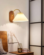 Load image into Gallery viewer, Pleated Fabric and Ash Wood Plug-In Wall Lamp product view