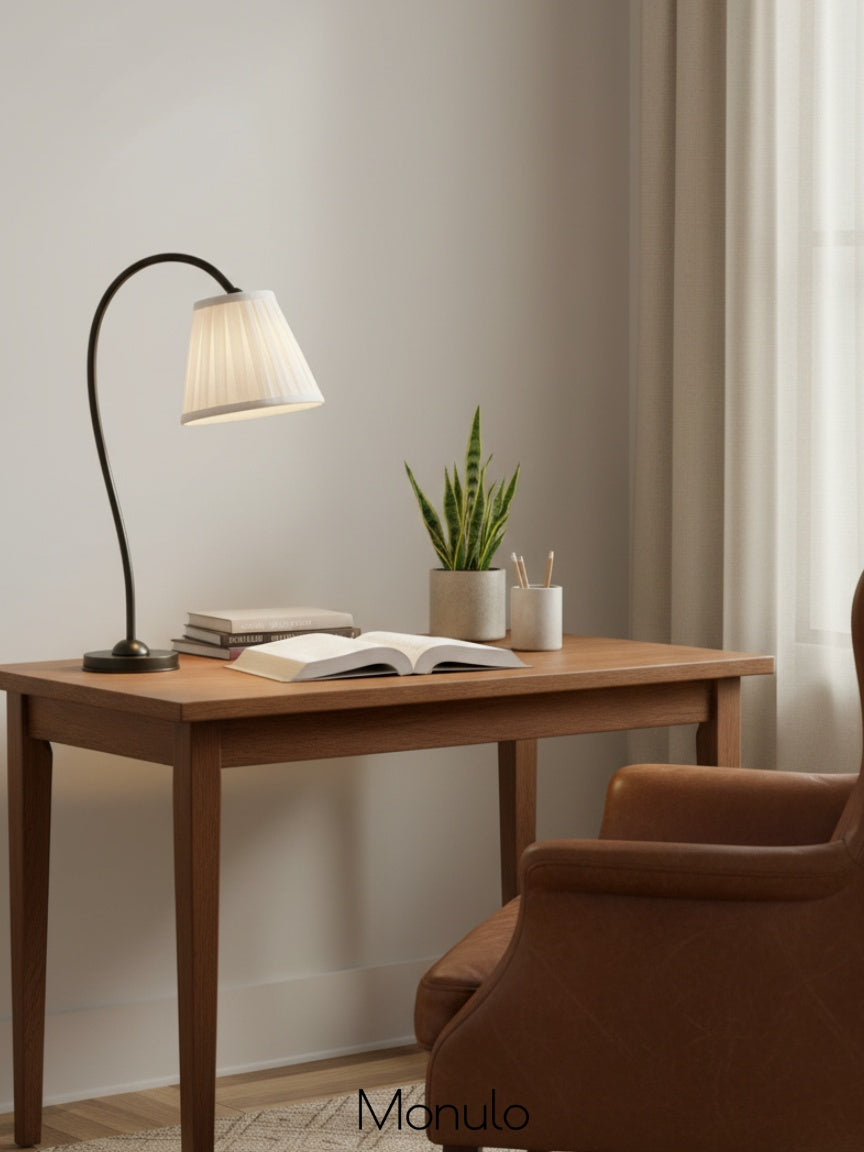 Luvora Fabric Drum Table Lamp - Pleated Shade Retro Design For Bedroom