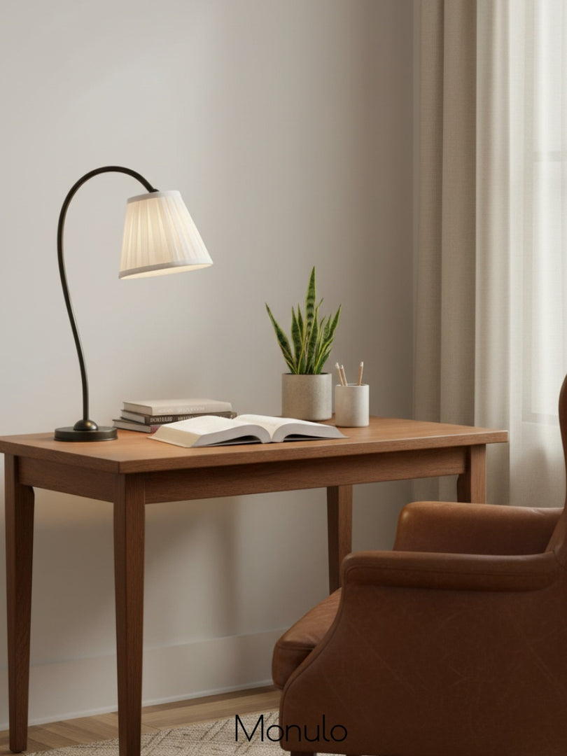 Luvora Fabric Drum Table Lamp - Pleated Shade Retro Design For Bedroom