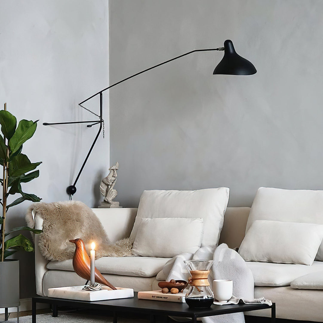 Adjustable Long-Reach Black Wall Lamp room scene 3