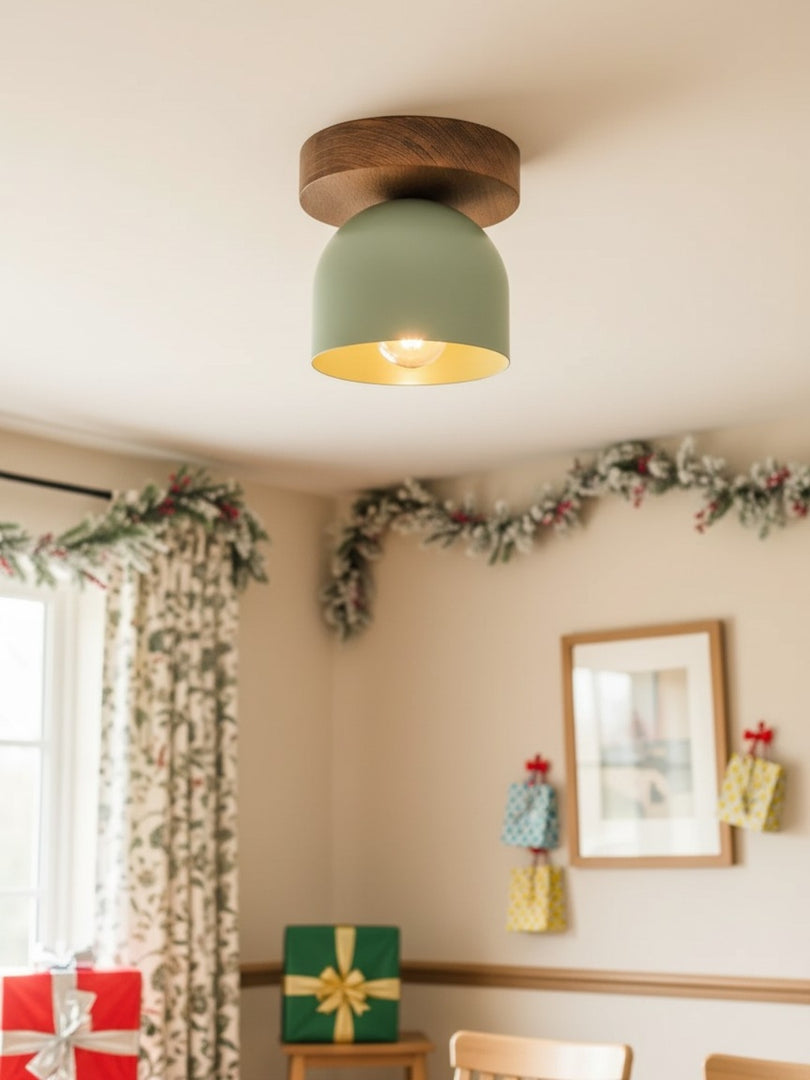 Metio Dome Scandinavian Oak Flush Mount Ceiling Light – Modern Minimalist Design for Living Room & Bedroom