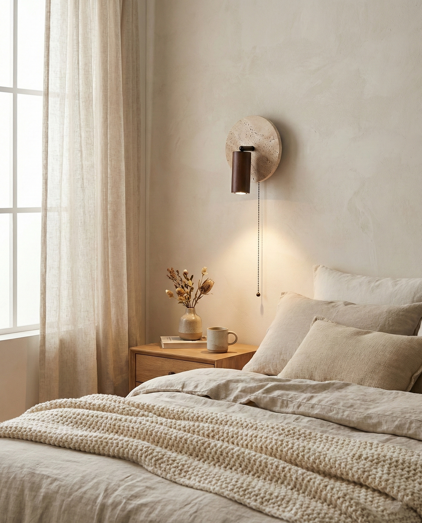Travertine and Wood Adjustable Wall Light - product view 6