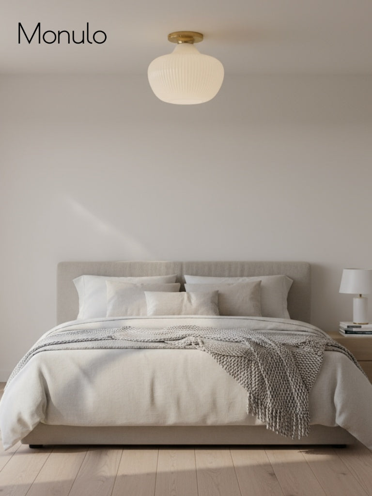 Rivrona Ribbed Glass Flush Mount – Milk Glass Ceiling Light Design