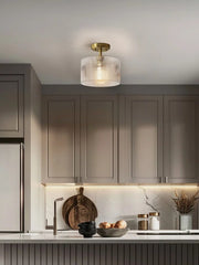 Minimalist Semi-Flush Ceiling Light with Ribbed Glass