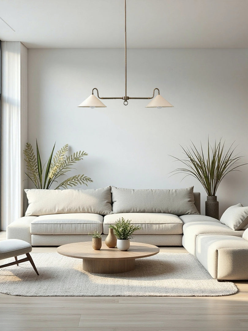 Minimalistische Pendelleuchte mit leichtem Stoffschirm
