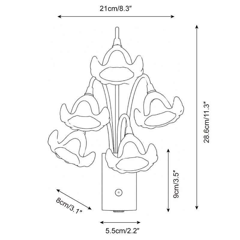 Five-Bloom Rechargeable Motion Sensor Wall Sconce - dimension drawing 5