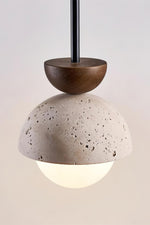 Load image into Gallery viewer, Modern Minimalist Hemisphere Travertine Wood Pendant Lamp
