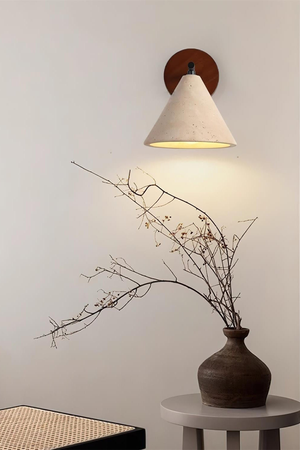 Travertine Wall Sconce - Natural Stone Sconce with Tapered Shade