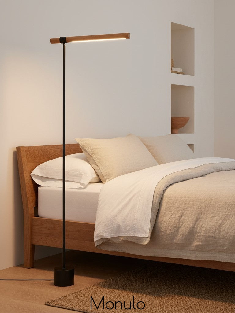 Moss Linear Wood Floor Lamp - Modern Adjustable Led Light For Reading