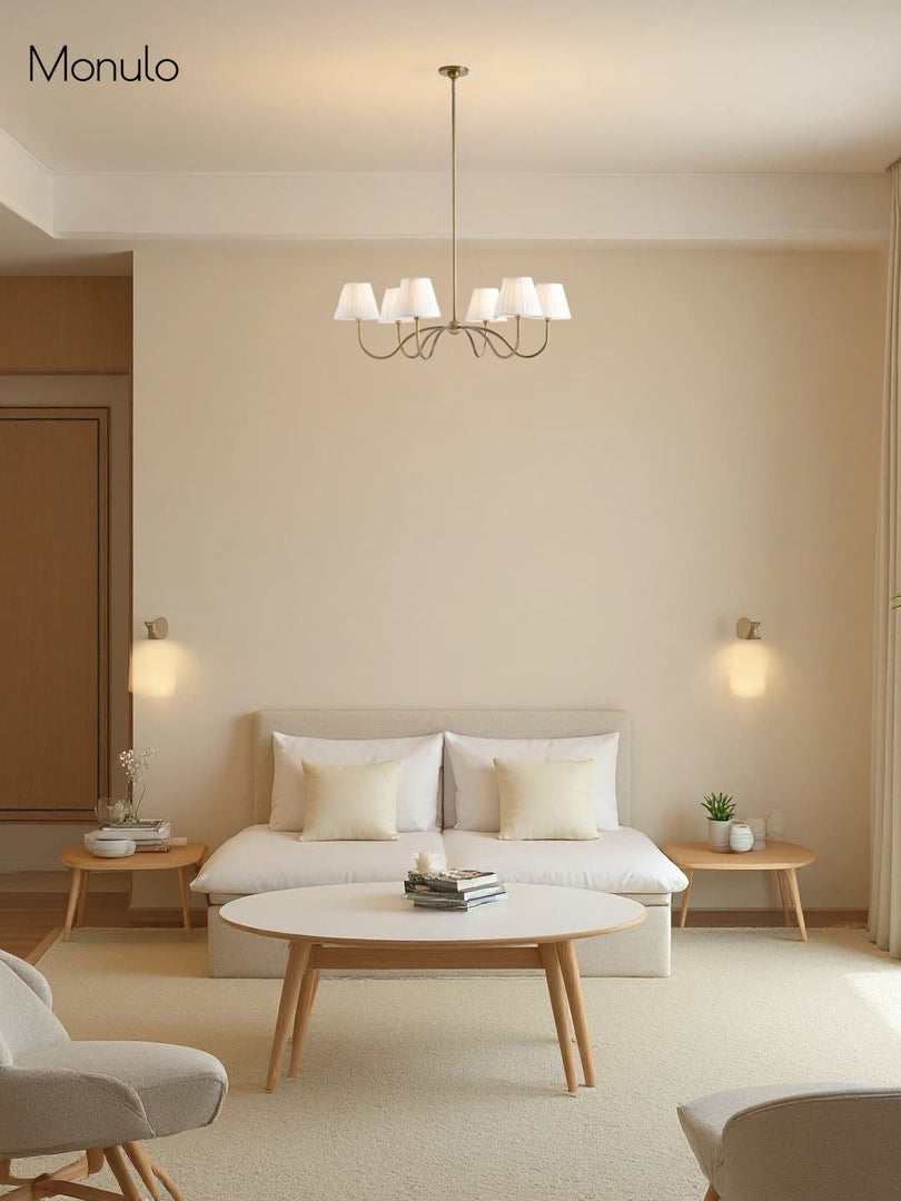 Lámpara de araña plisada Luvora de 6 luces: moderna elegancia de latón para comedores