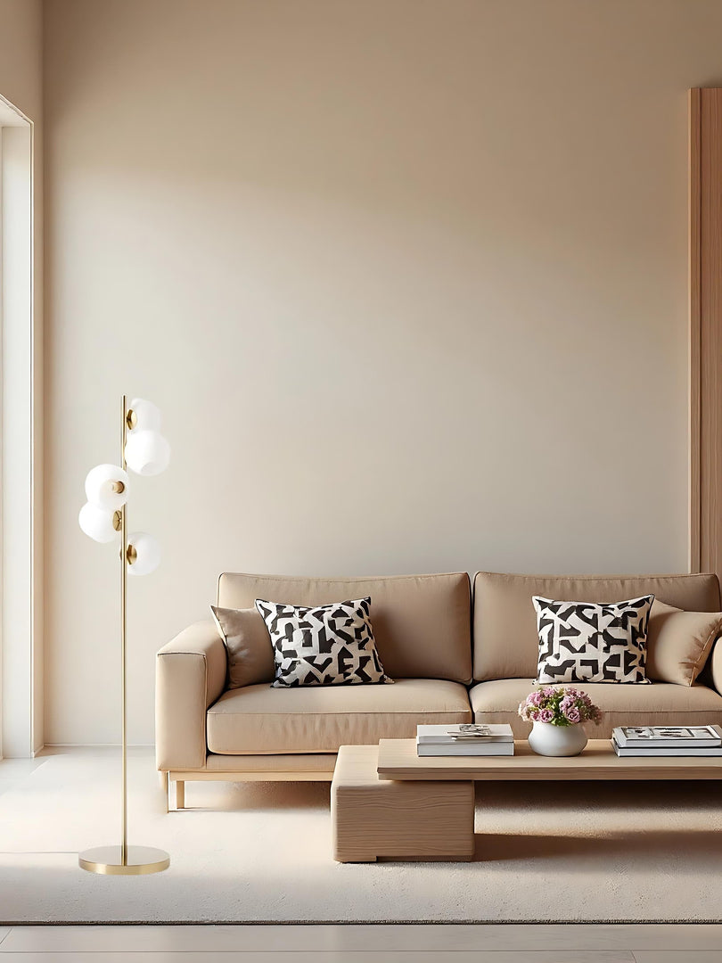 Brina Multi-Light Glass Floor Lamp - Brass and Milk Glass Lighting