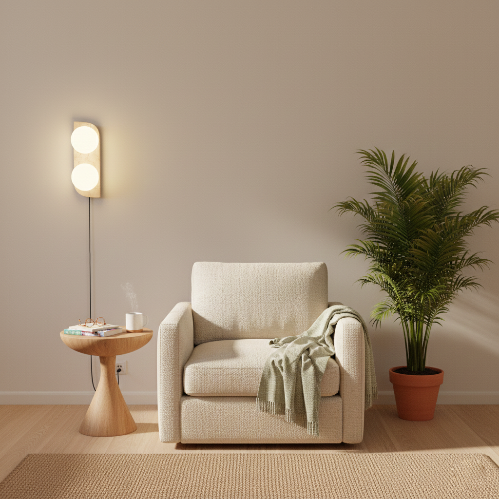 Travertine Multi-Globe Plug-In Wall Lamp room scene