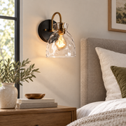 Textured Glass Wall Sconce with a curved arm and a visible bulb - New2609-1024567-B11 interior scene