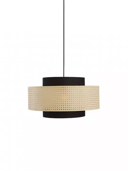Lámpara colgante zen rústica de estilo japonés Wabi-Sabi con forma de tambor de ratán y cuerda de cáñamo