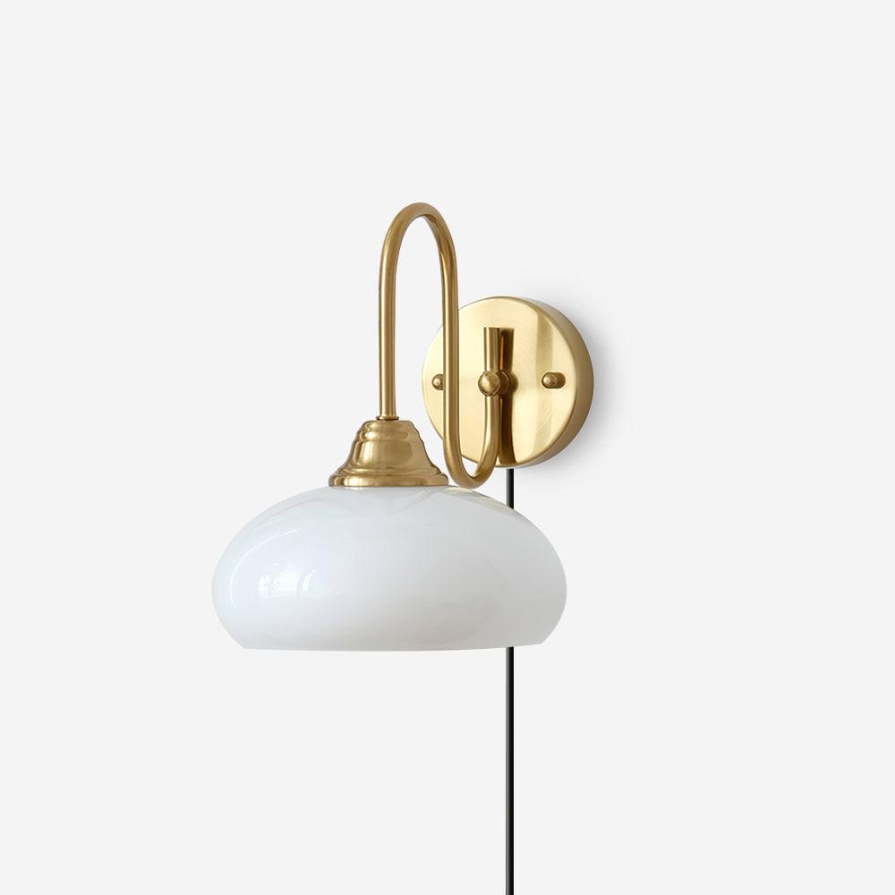 Curved Metal and Glass Plug-In Wall Sconce product view 1