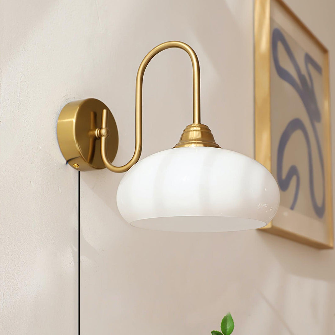 Curved Metal and Glass Plug-In Wall Sconce room scene 9