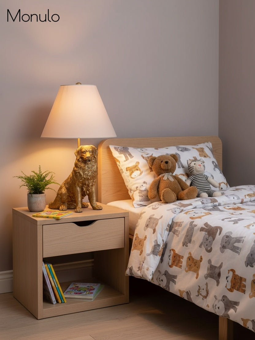 Lámpara de mesita de noche Pawdia con diseño de animales: iluminación clásica con pantalla de tela