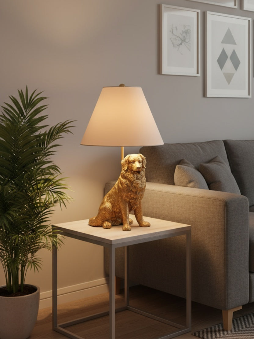 Lámpara de mesita de noche Pawdia con diseño de animales: iluminación clásica con pantalla de tela